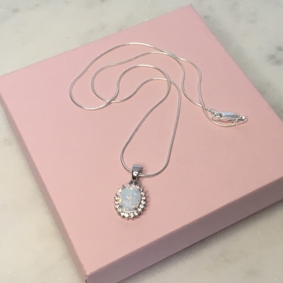 Sterling Silver Lab Created Opal and Cz Necklace - Picture 16 of 16